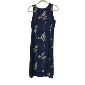Spenser Jeremy Navy Blue 100% Silk Floral Sleeveless Midi Sheath Dress Size 8